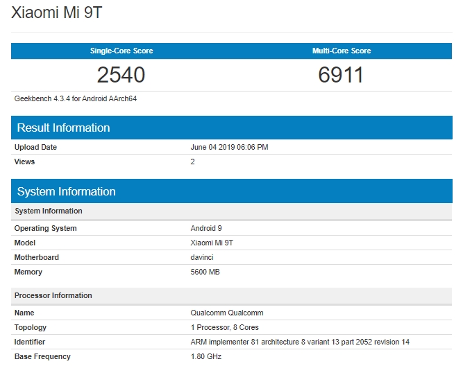 Xiaomi Mi 9T, Xiaomi Mi 9T: Το rebrand του Redmi K20 βγήκε στο Geekbench, στην Ευρώπη θα ξεκινά από τα 359 ευρώ