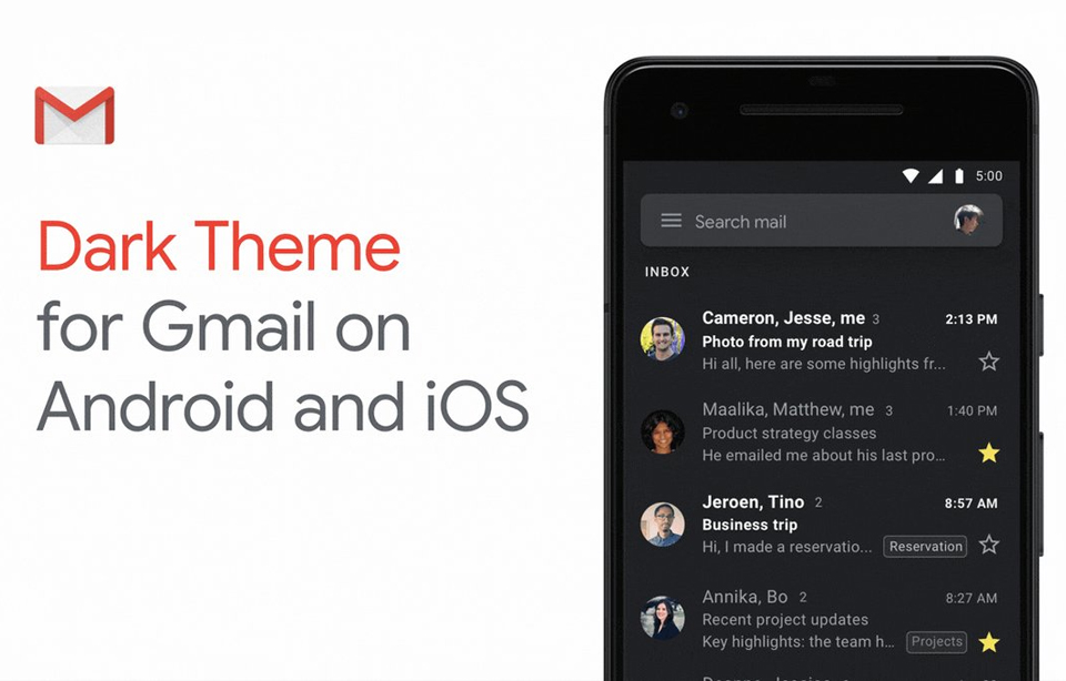 Gmail, Gmail: Διαθέσιμο το dark mode σε Android 10 και iOS 13