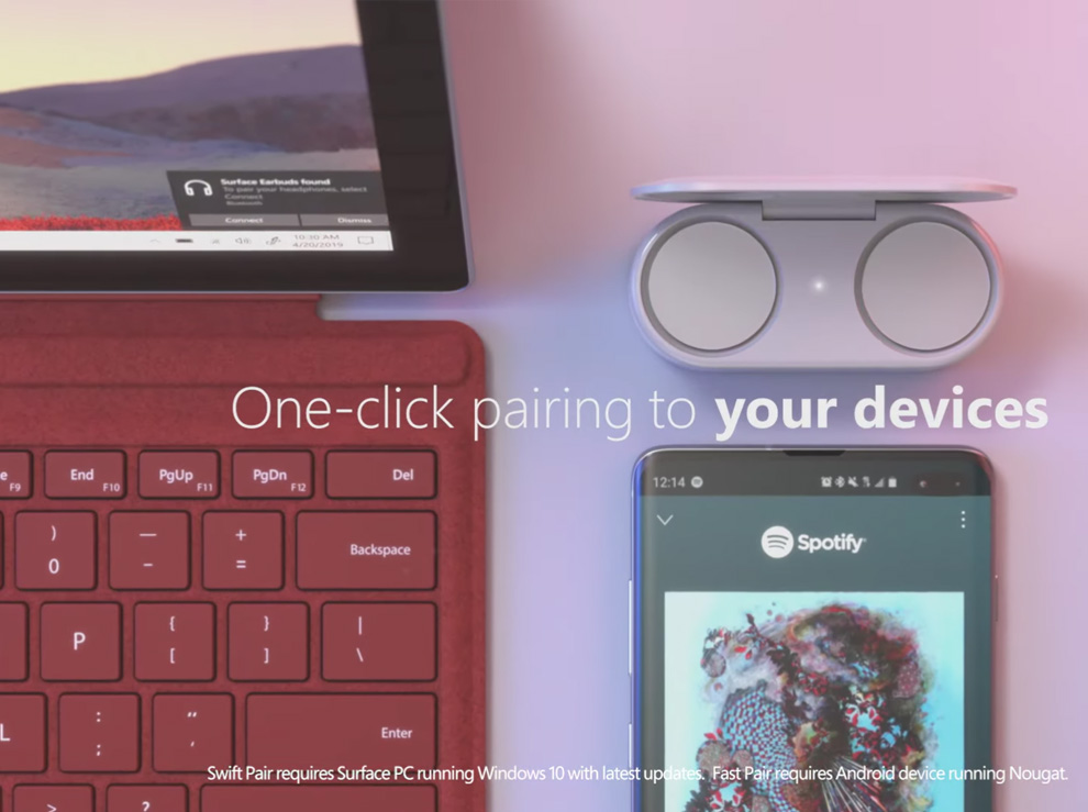 microsoft surface earbuds touch controls one click pairing, Microsoft Surface Earbuds: Ασύρματα ακουστικά με touch control και αυτονομία 24 ώρες