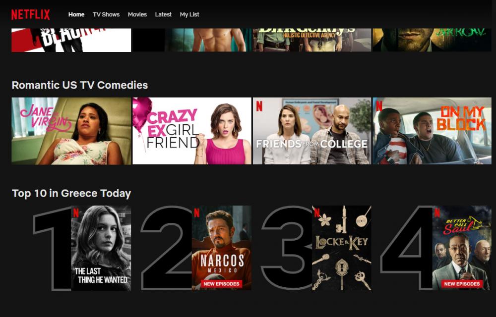 Netflix, Netflix: Δείχνει λίστες με τις δέκα πιο δημοφιλείς σειρές και ταινίες