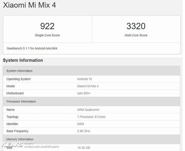 , Xiaomi Mi MIX 4: Εντοπίστηκε στο Geekbench με Snapdragon 865+