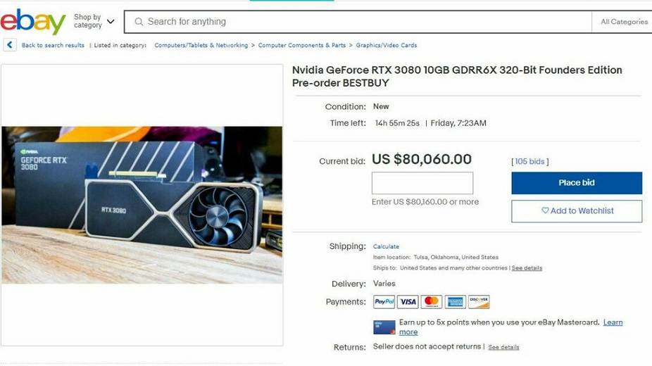 , RTX 3080: Πωλείται στο eBay έως και 80.000 δολάρια