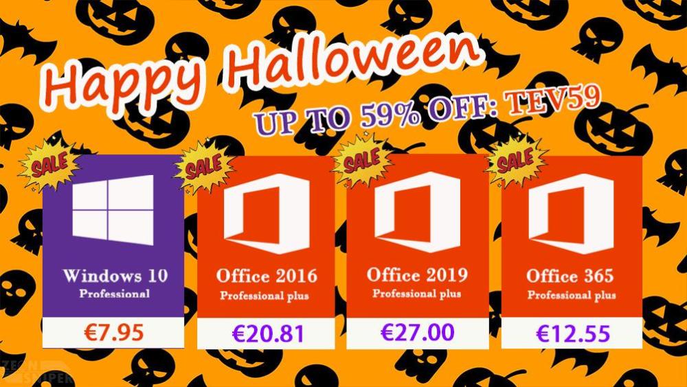 , Happy Halloween με προσφορές σε Windows 10 Pro με €7.95 και Office 2016 Pro €20.81