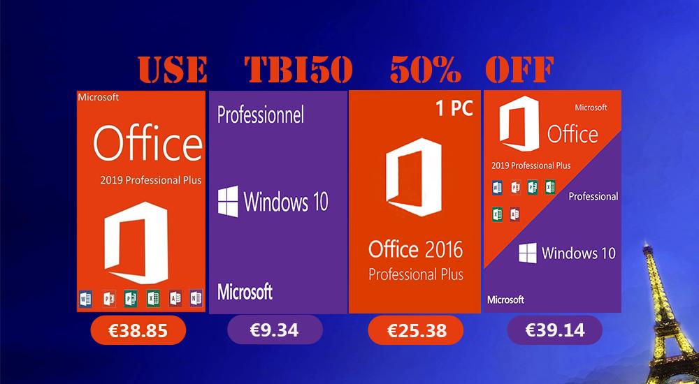, Προσφορές σε λογισμικό, Windows 10 Pro με €9.34 και Office 2019 Pro με €38.85