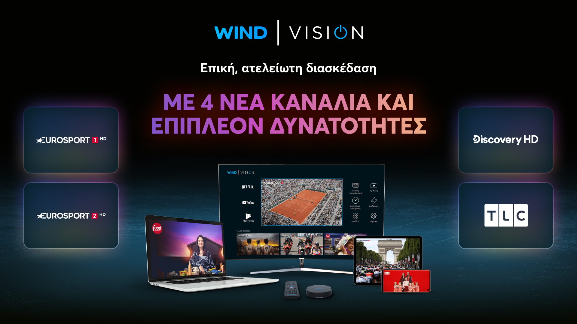 , WIND VISION: Νέο περιβάλλον Android TV και περιεχόμενο από Eurosport HD και Discovery HD