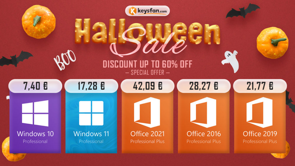 , Halloween προσφορές σε δηλοφιλές λογισμικό, όπως Window 10 με 7.4€