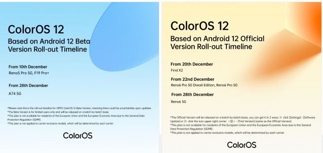 , Oppo: Το χρονοδιάγραμμα Δεκεμβρίου για τις ενημερώσεις του ColorOS 12