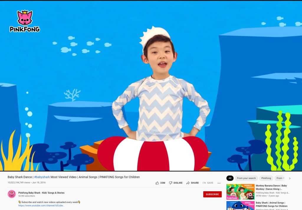 Baby Shark, Το «Baby Shark» γίνεται το πρώτο βίντεο στο YouΤube που ξεπερνάει τις 10 δισ. προβολές
