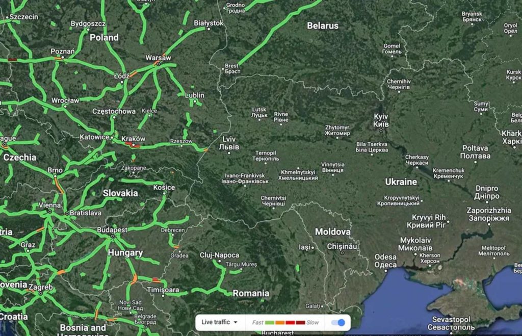 google maps, Ουκρανία: Η Google απενεργοποιεί τα δεδομένα κυκλοφορίας των Maps