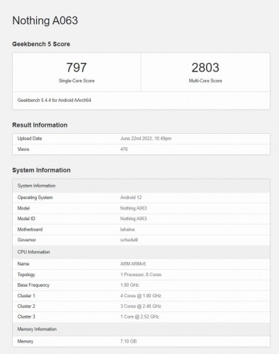 nothing, Nothing phone (1): Στο Geekbench με Snapdragon 778G+ και 8GB RAM