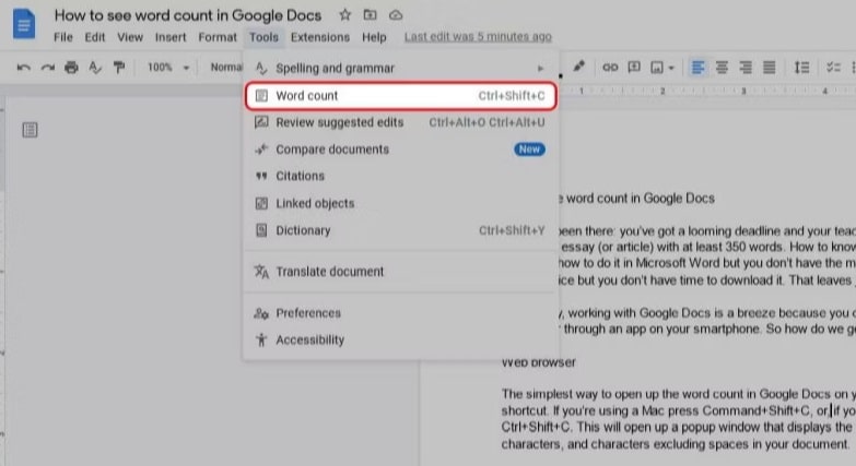 Google Docs, Πώς θα μάθετε τον αριθμό των λέξεων σας στο Google Docs