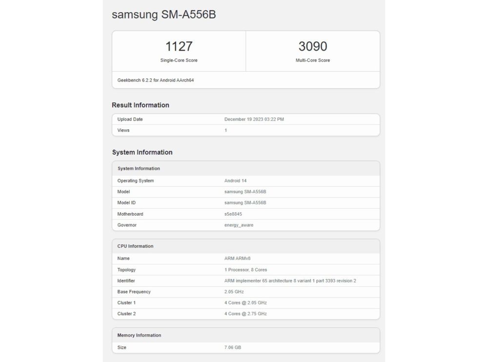 Samsung Galaxy A55, Samsung Galaxy A55: Στο Geekbench με Exynos 1480 SoC, επιβεβαιώνοντας τη GPU Xclipse 530