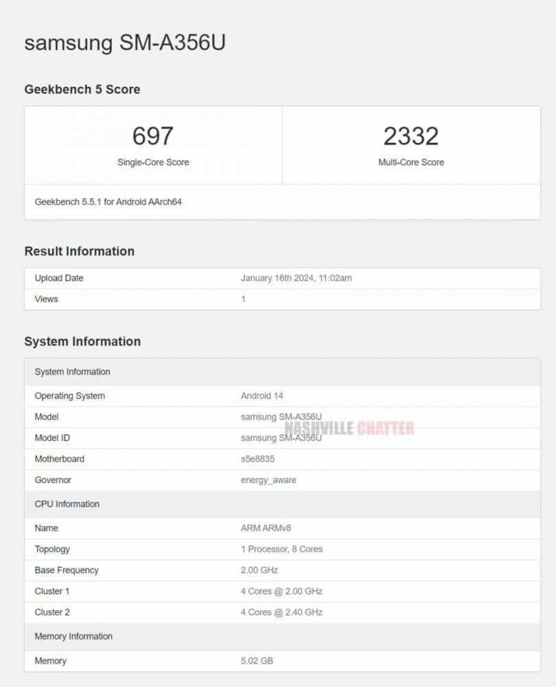 Samsung Galaxy A35, Samsung Galaxy A35: Στο Geekbench με Exynos 1380