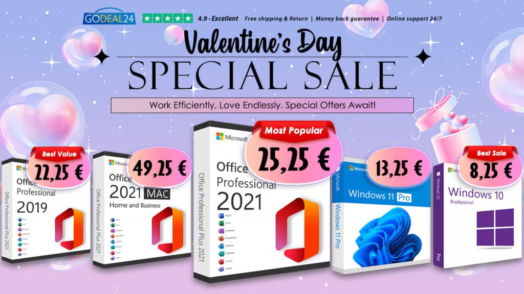 Κελιδιά Windows 11, Valentine&#8217;s Day Sale: Αποκτήστε Office 2021 Pro Plus με 25.25€ και Windows 11 Pro με 13.25€