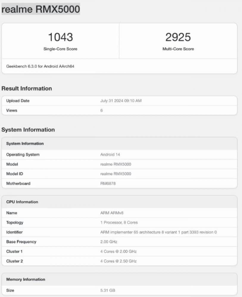 Realme 13+, Realme 13+: Πέρασε από το Geekbench με Dimensity 7300