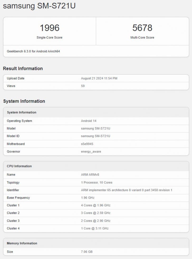 Samsung Galaxy S24 FE, Samsung Galaxy S24 FE: Στο Geekbench με υποχρονισμένο Exynos 2400 SoC