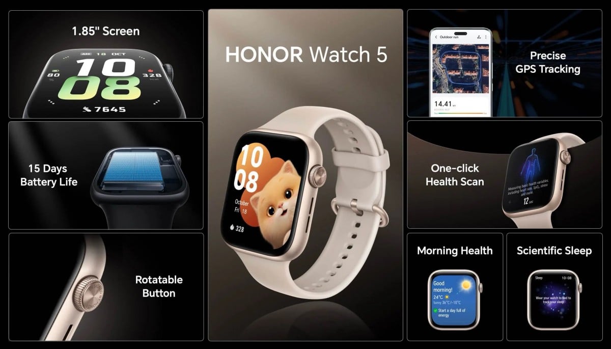 Honor Watch 5, Honor Watch 5: Μεγαλύτερη και φωτεινότερη οθόνη, διάρκεια μπαταρίας 15 ημερών