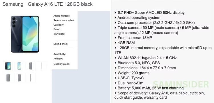 Samsung Galaxy A16, Samsung Galaxy A16: Διέρρευσαν όλα τα spec του επερχόμενου budget-phone