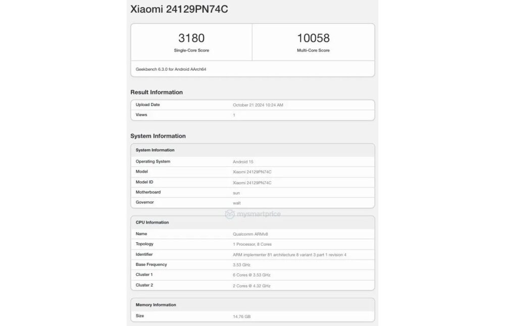 Xiaomi 15, Xiaomi 15: Εντυπωσιακά αποτελέσματα στο Geekbench με Snapdragon 8 Elite και Android 15