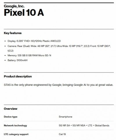 Google Pixel 10a