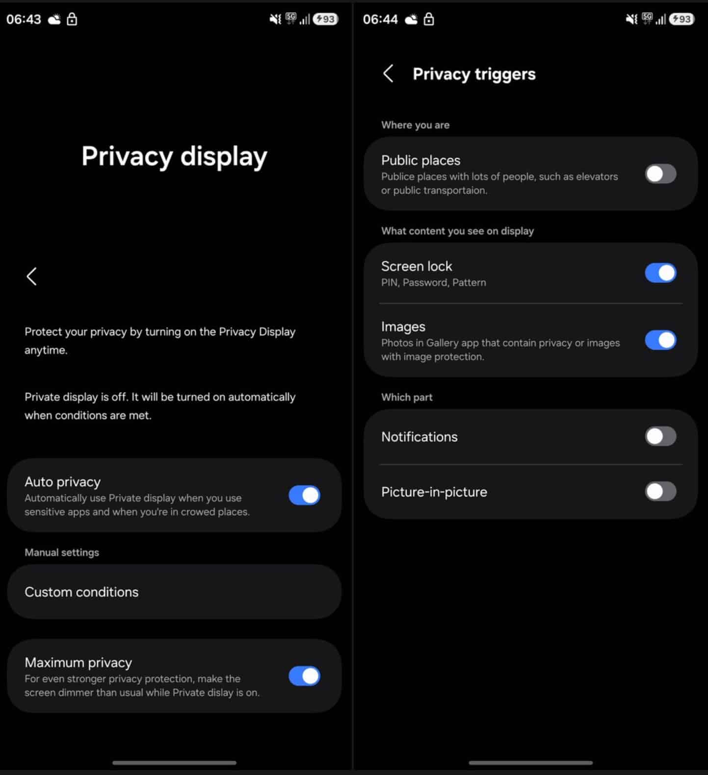 Galaxy S26 Privacy Display settings