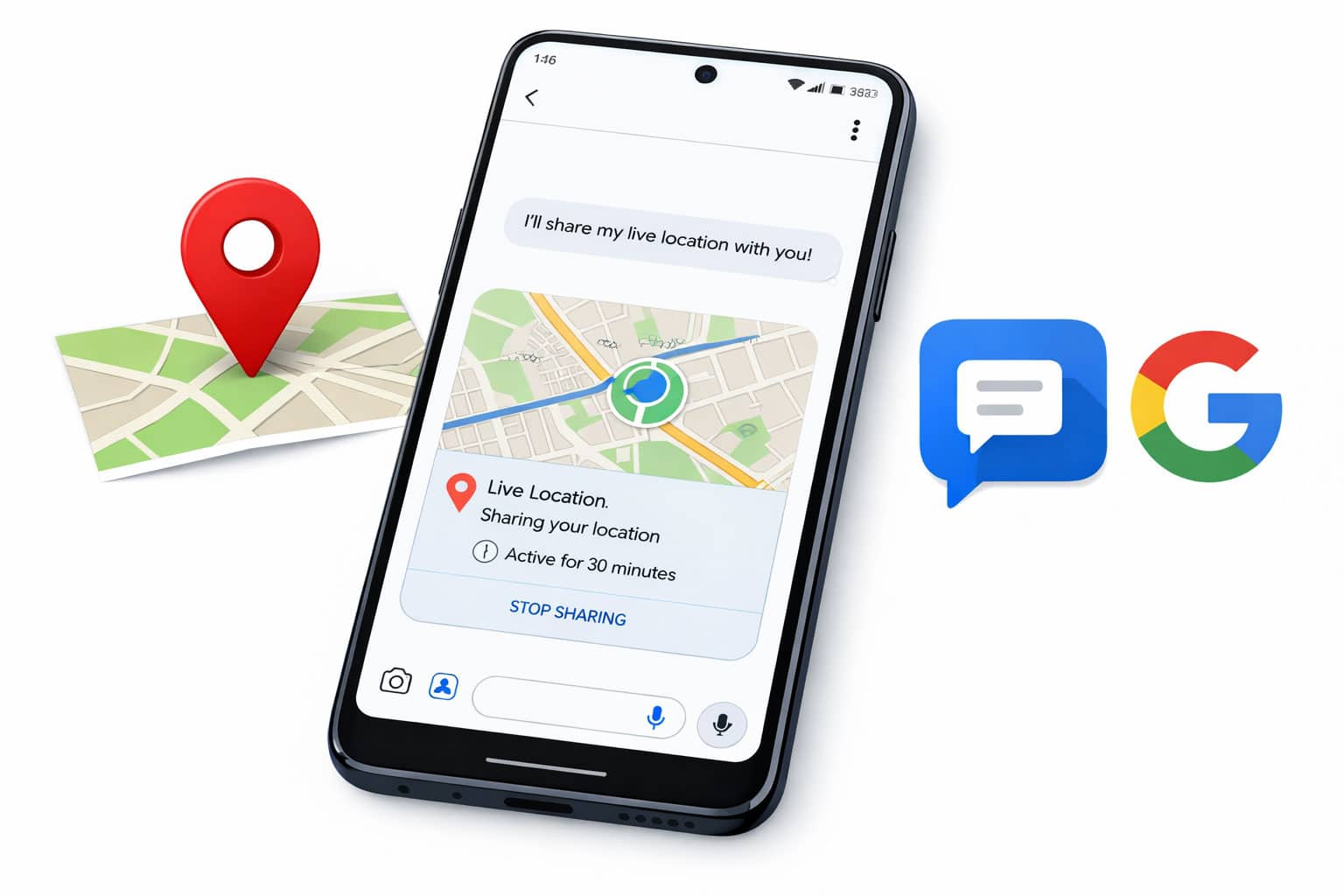 Google Messages Sharing live location on smartphone