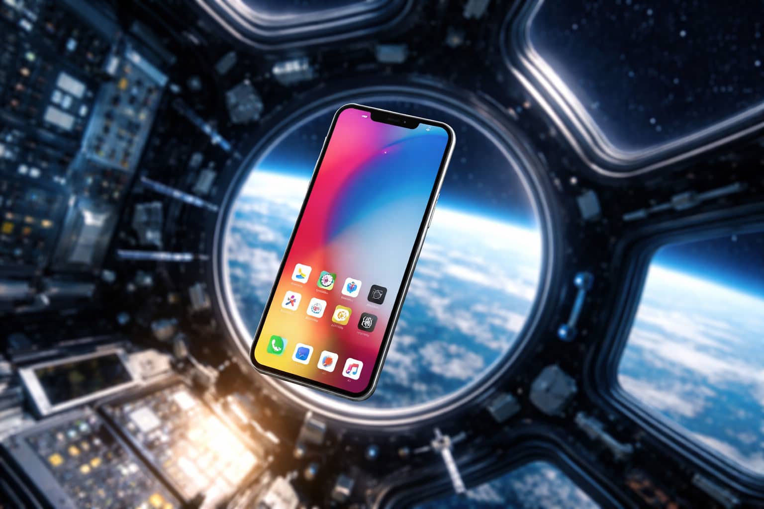 Smartphone in space station orbit