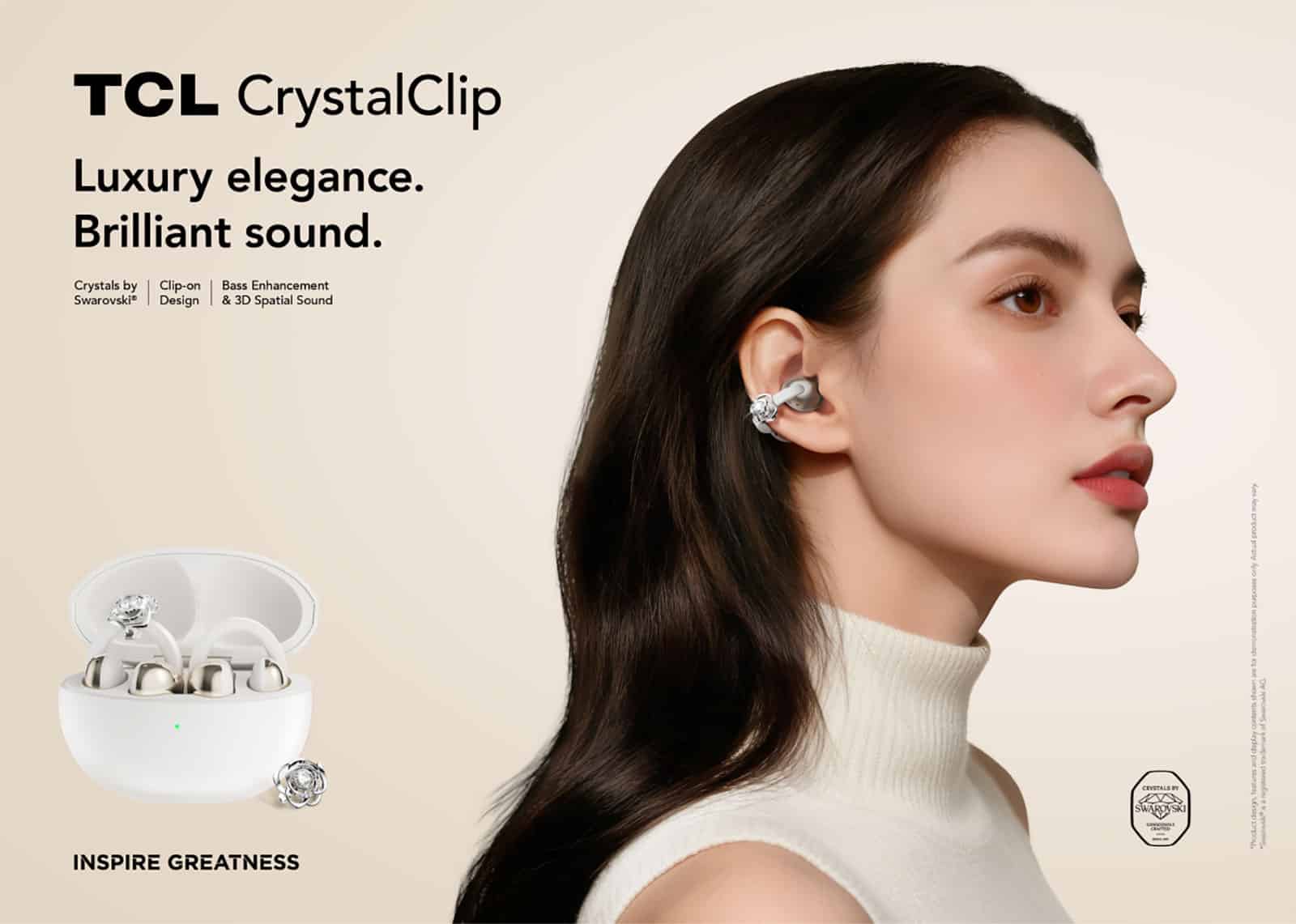 tcl crystalclip open-ear earbuds swarovski