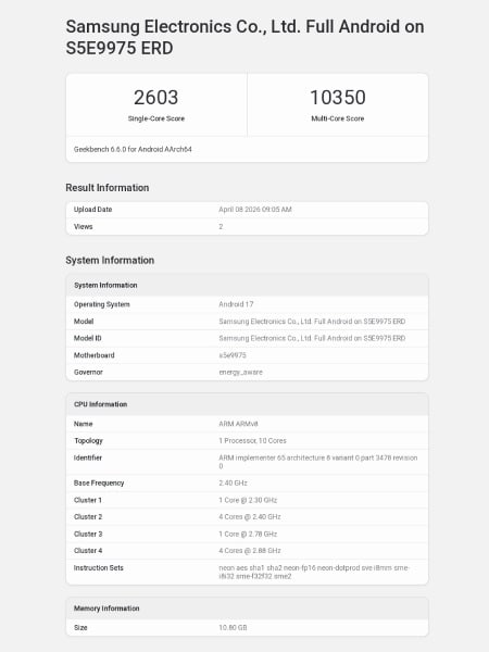 Exynos 2700 Geekbench