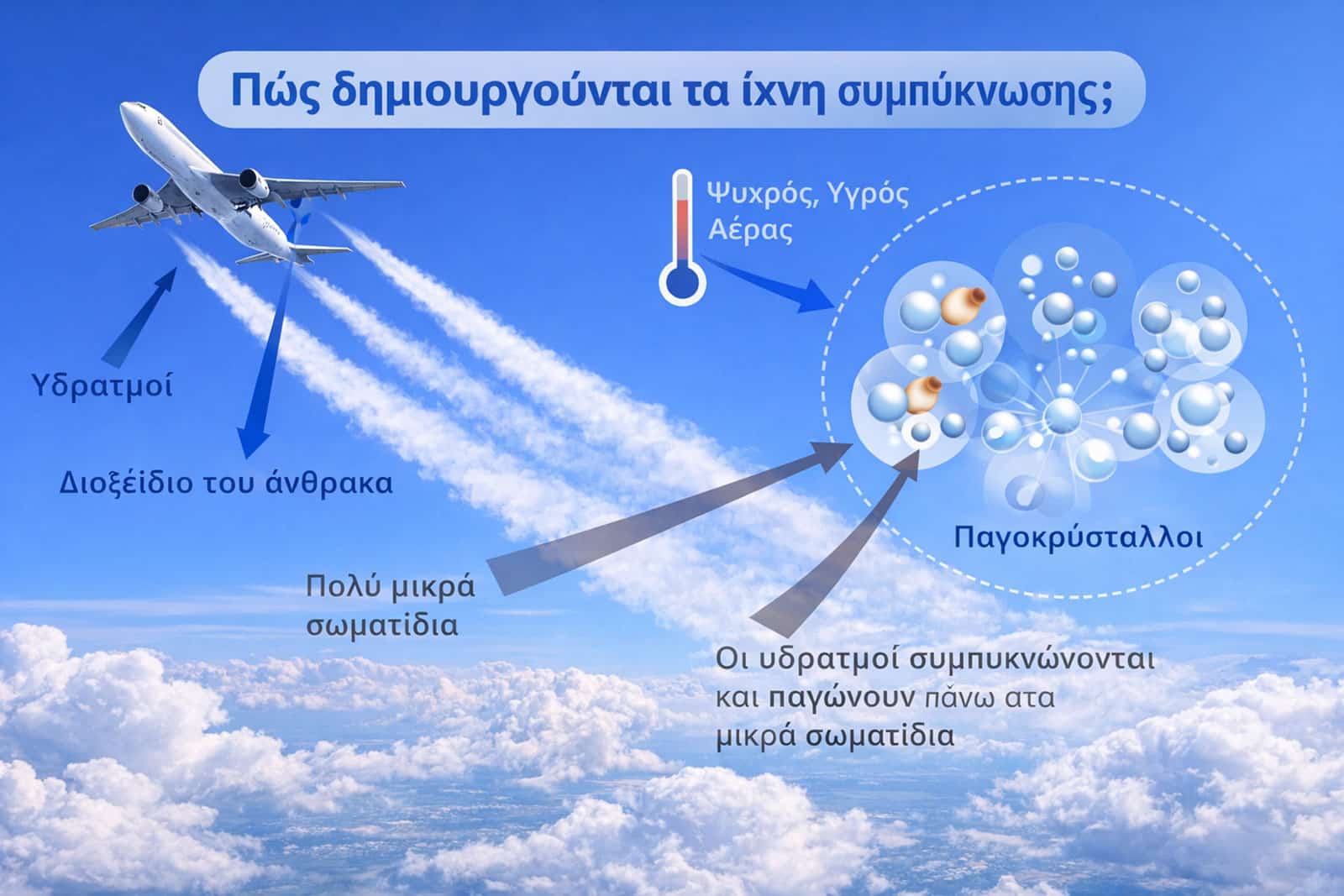 AI πτήσεις λευκά ίχνη αεροσκαφών