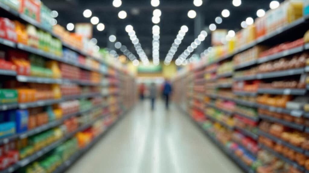 blurry supermarket aisles
