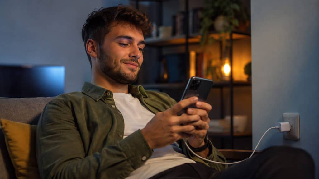 lifestyle young men smartphone while charging